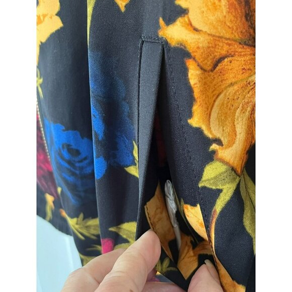 Susan Graver Liquid Knit Full Zip Jacket XL Floral Black Stretch Bloomcore - Picture 4 of 6